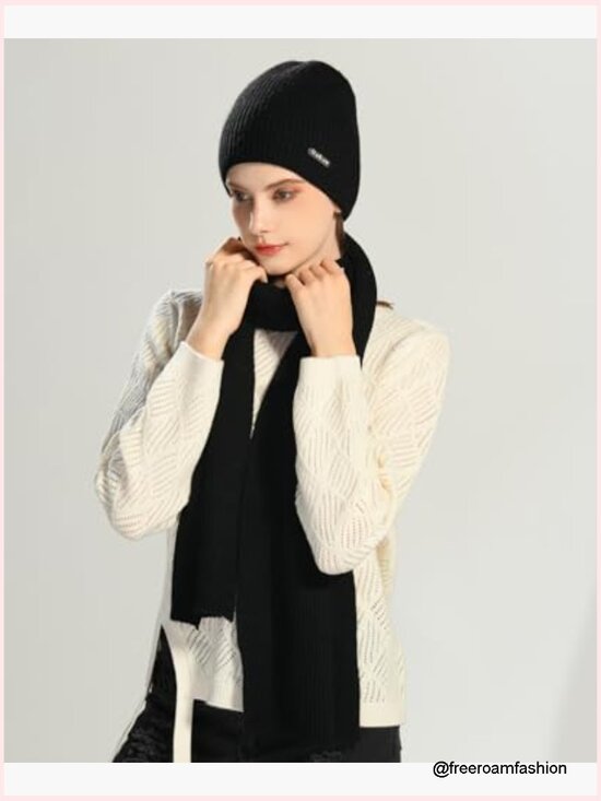 Knit Beanie Hat Scarf Set for Women Winter Long Scarf Neck Warmer Gift